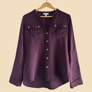 Calvin Klein Plum Textured Button-Down Blouse